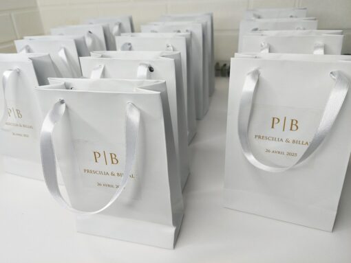 Sac Cadeau à Cordon en Satin Blanc
