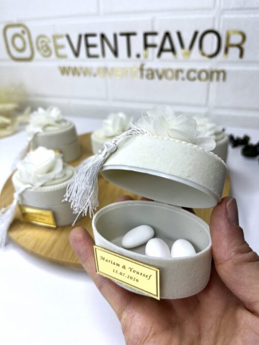 Boîte à Bonbons Cadeau Pompon Blanc